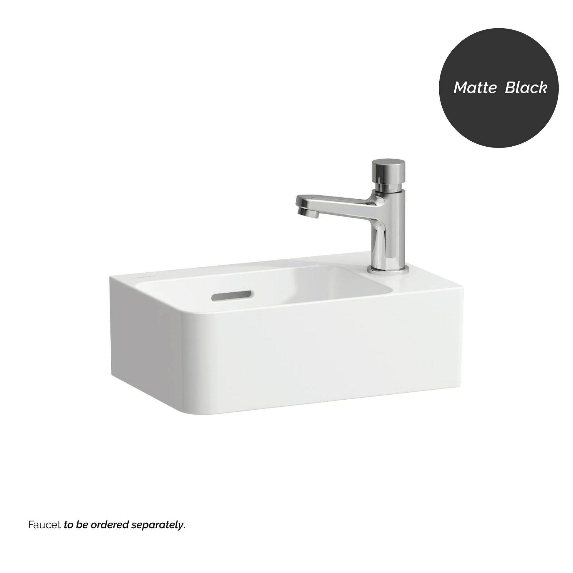 Laufen Val 13" x 9" Matte Black Ceramic Wall-Mounted Bathroom Sink With Faucet Hole on the Right