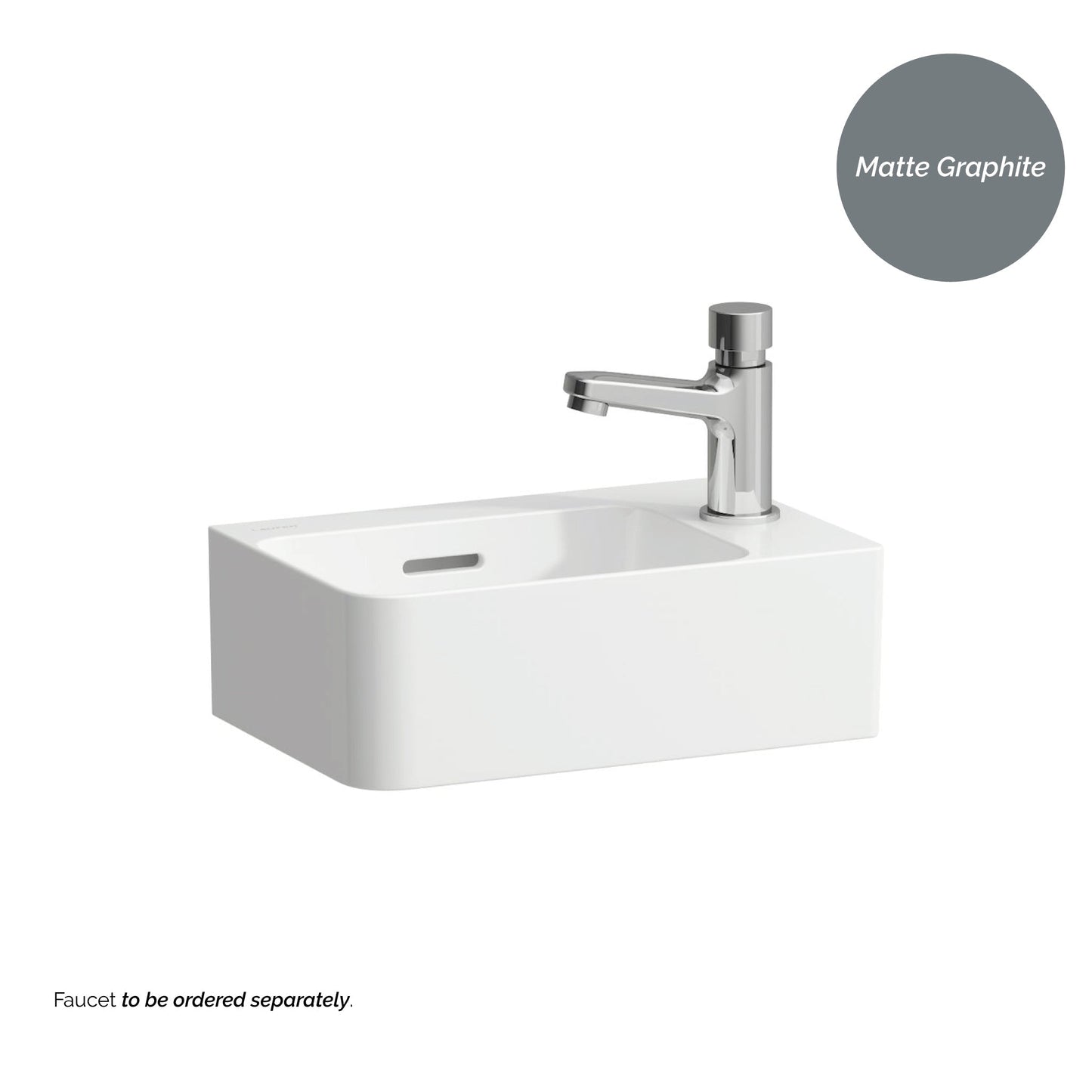 Laufen Val 13" x 9" Matte Graphite Ceramic Wall-Mounted Bathroom Sink With Faucet Hole on the Right