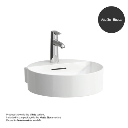 Laufen Val 16" x 17" Round Matte Black Wall-Mounted Bathroom Sink With Faucet Hole