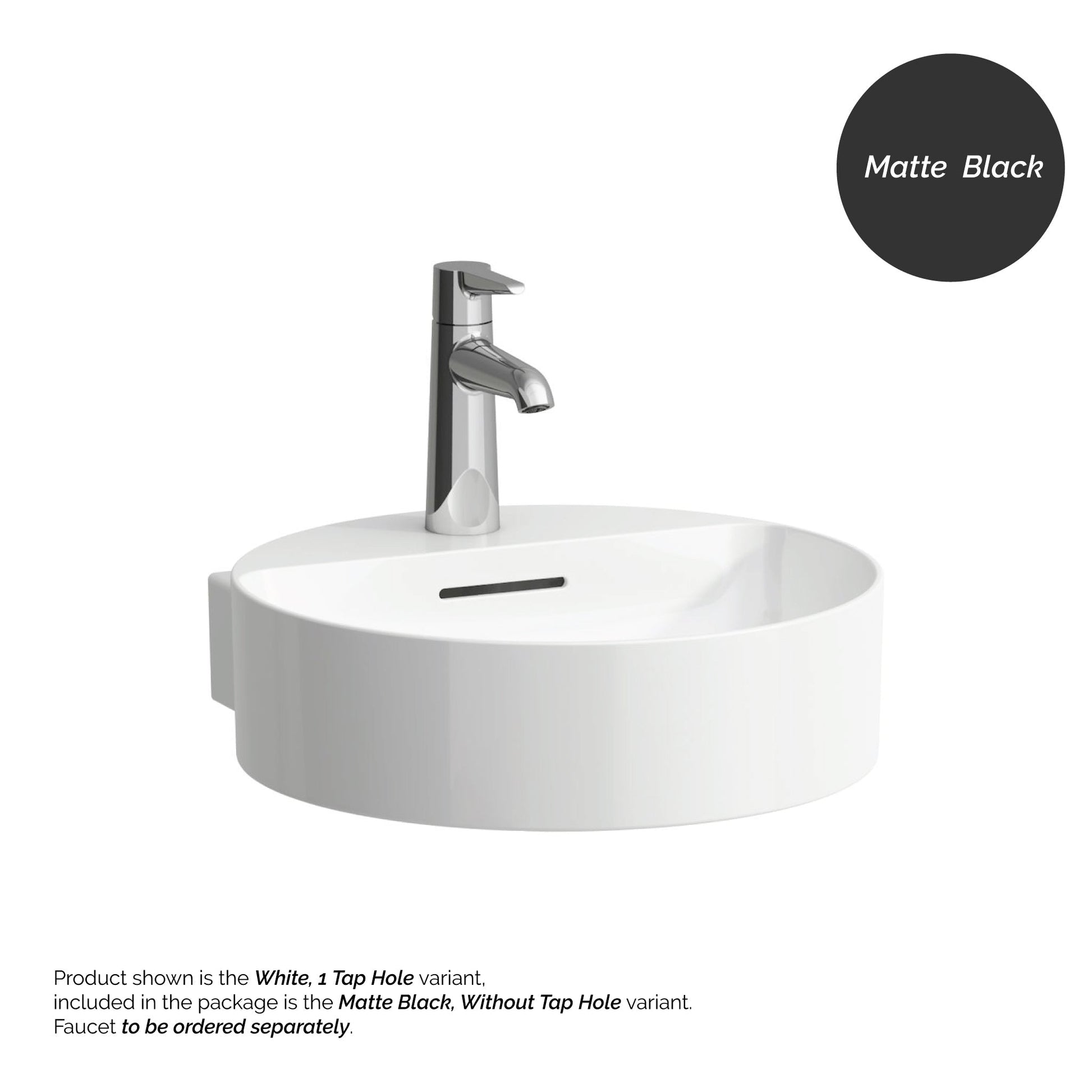 Laufen Val 16" x 17" Round Matte Black Wall-Mounted Bathroom Sink Without Faucet Hole
