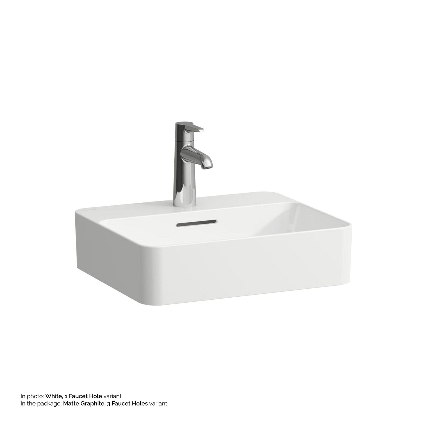 Laufen Val 18" Rectangular Matte Graphite Countertop Bathroom Sink With 3 Faucet Holes