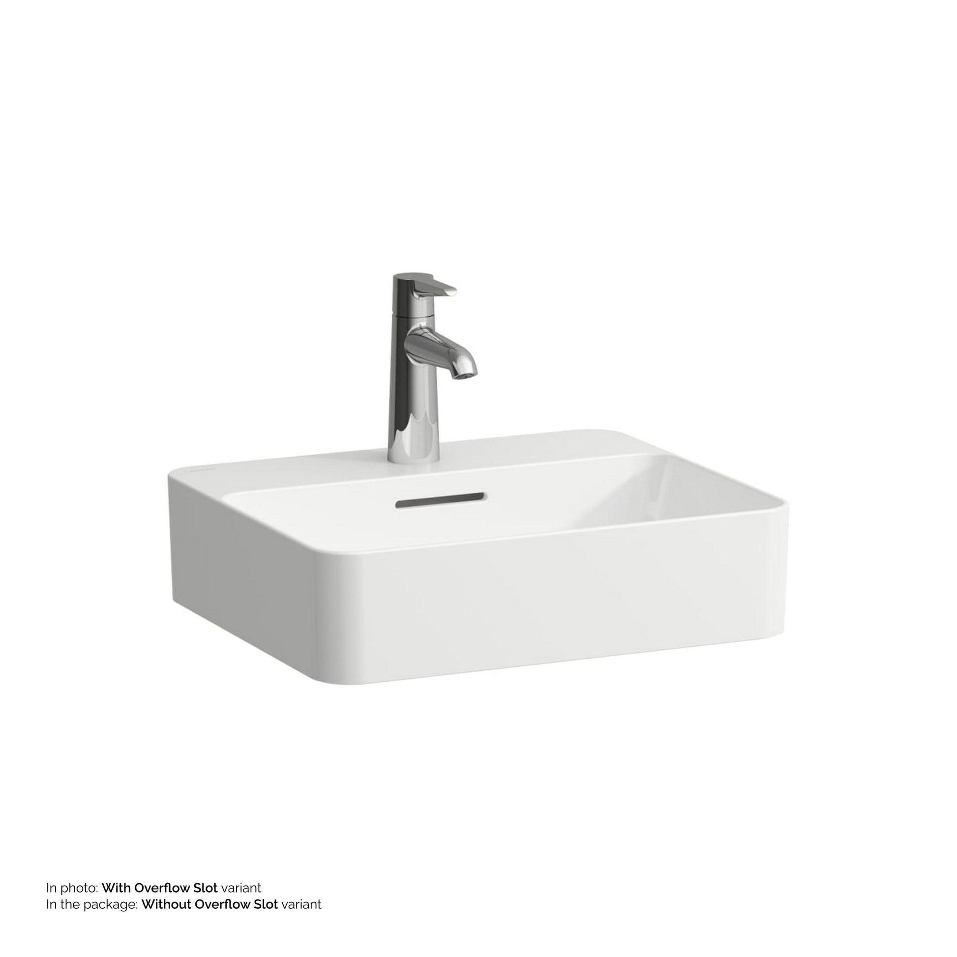 Laufen Val 18" Rectangular Matte White Countertop Bathroom Sink With Faucet Hole, Without Overflow Slot