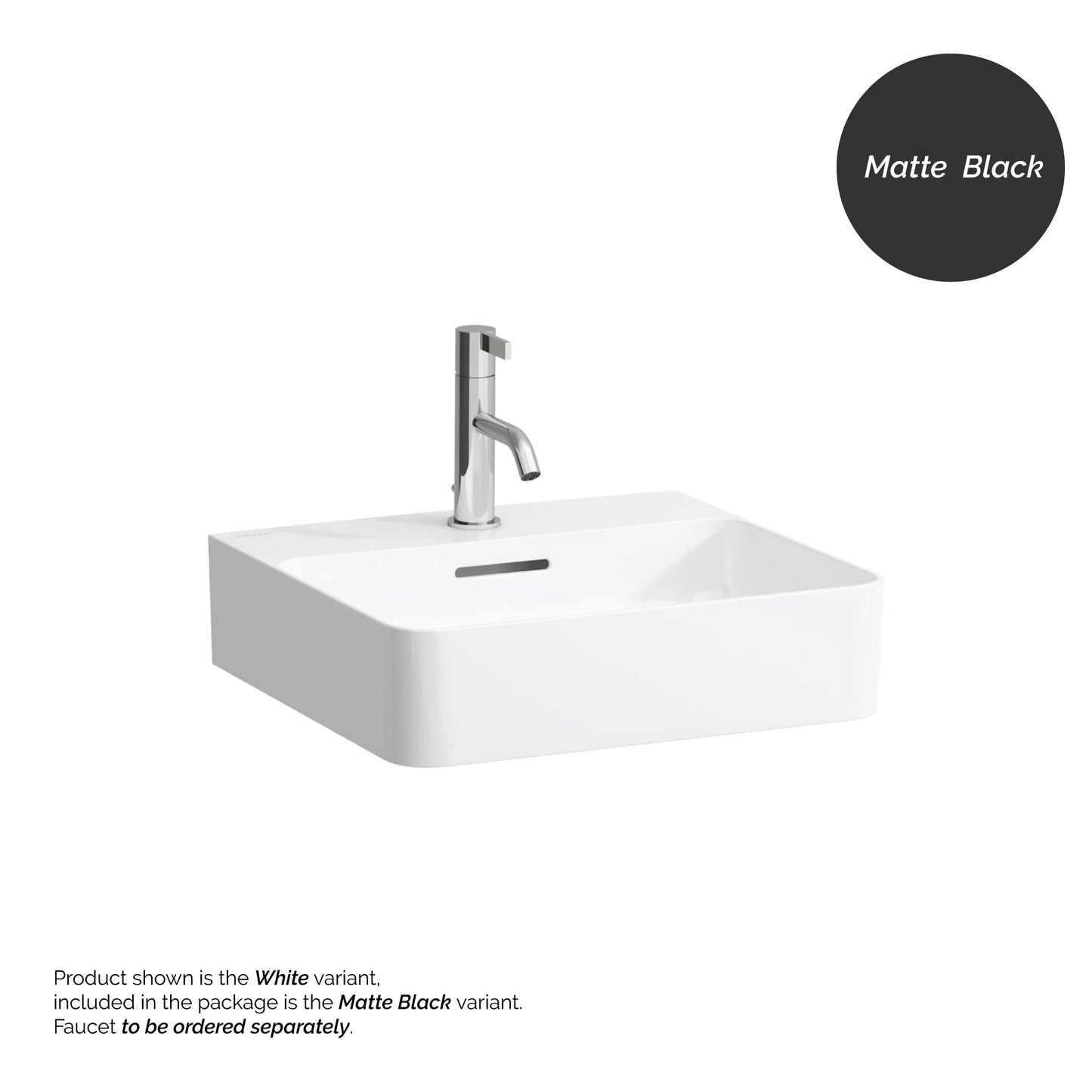 Laufen Val 18" x 17" Rectangular Matte Black Ceramic Wall-Mounted Bathroom Sink With Faucet Hole