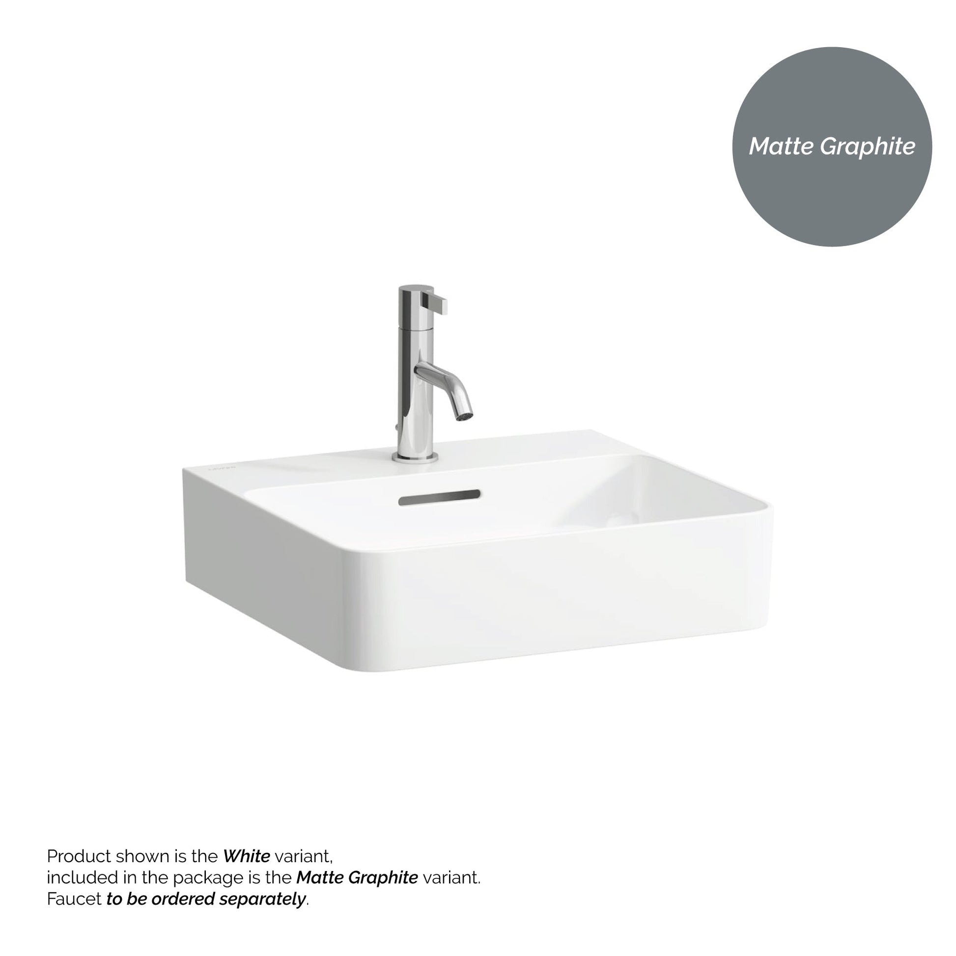 Laufen Val 18" x 17" Rectangular Matte Graphite Ceramic Wall-Mounted Bathroom Sink With Faucet Hole