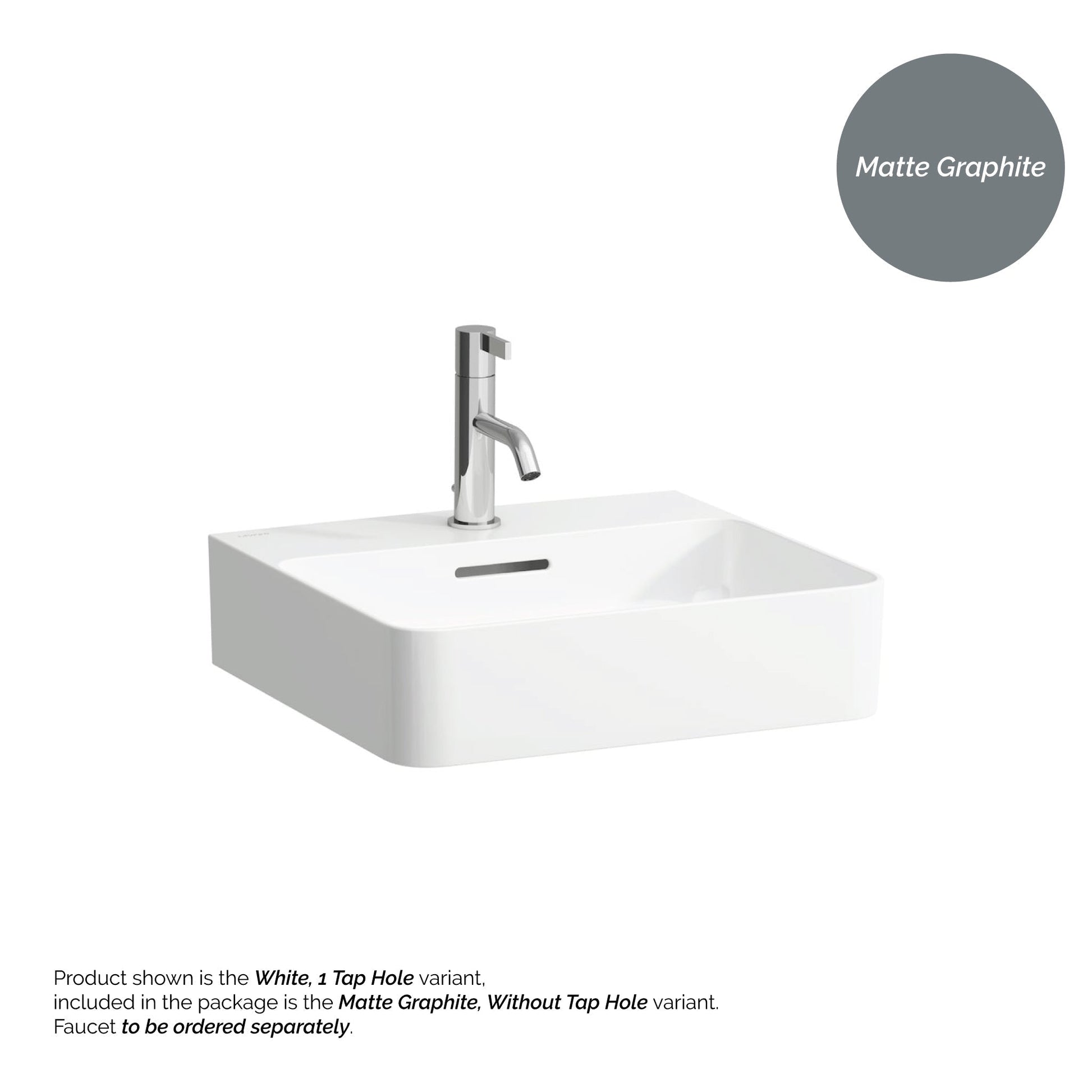 Laufen Val 18" x 17" Rectangular Matte Graphite Ceramic Wall-Mounted Bathroom Sink Without Faucet Hole