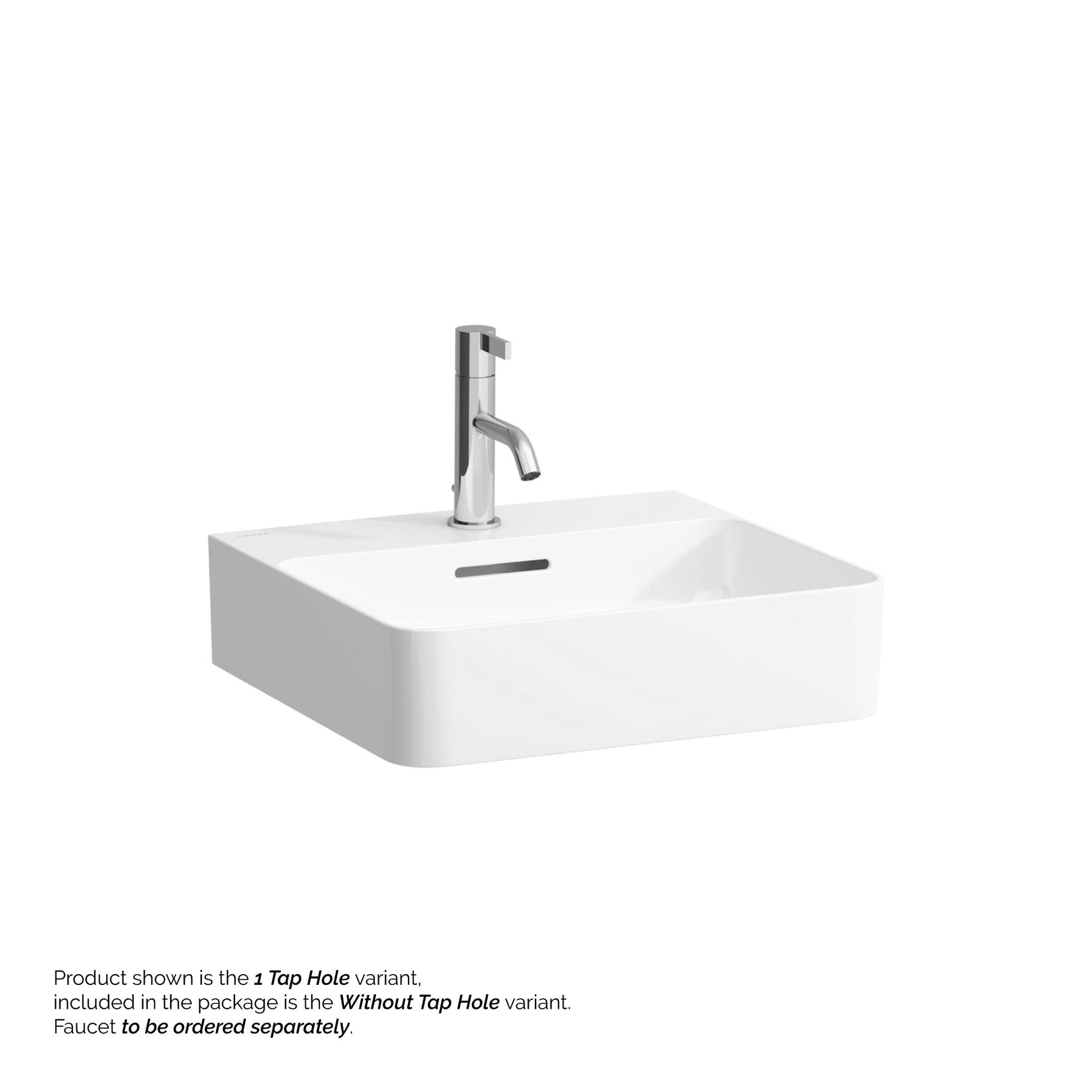 Laufen Val 18" x 17" Rectangular White Ceramic Wall-Mounted Bathroom Sink Without Faucet Hole