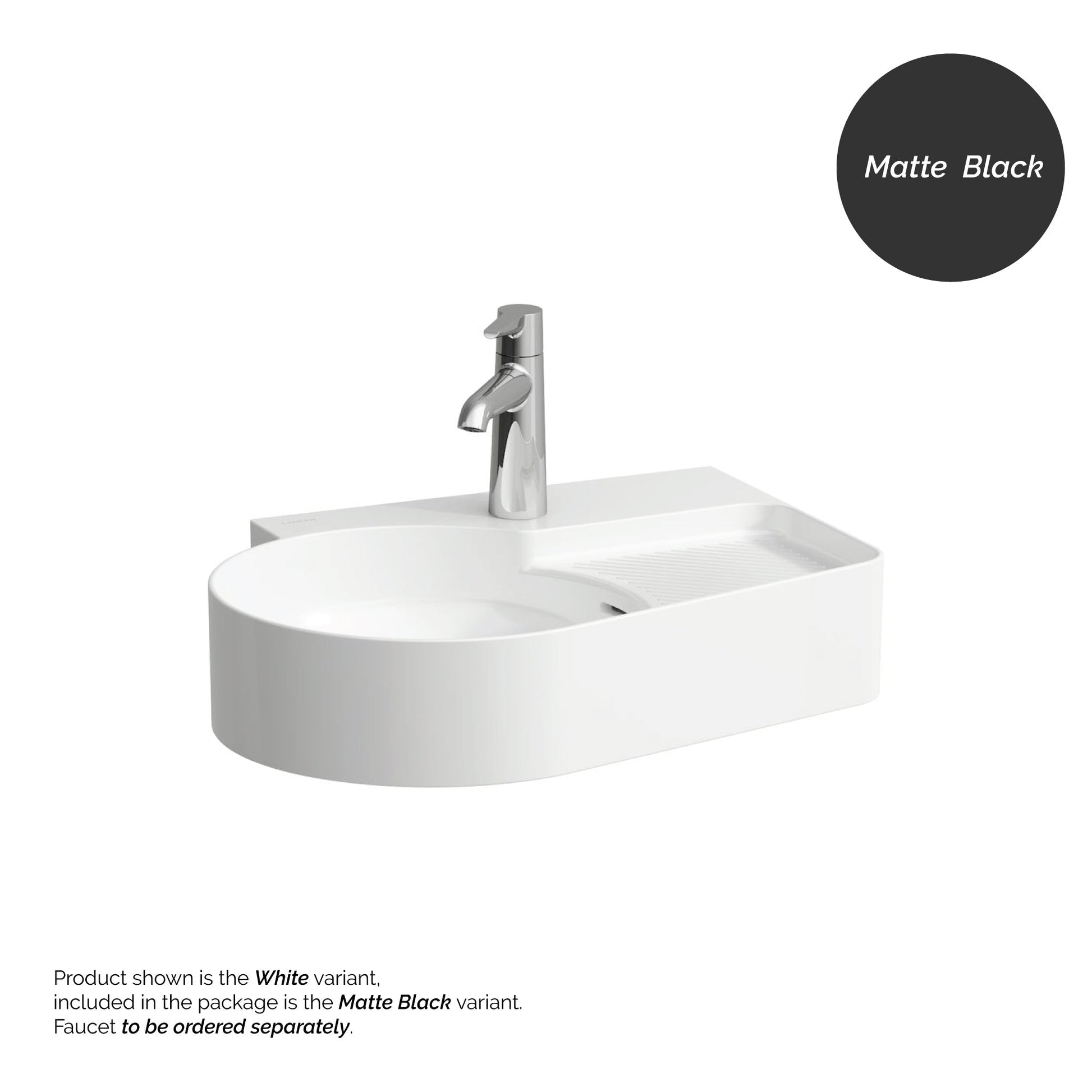 Laufen Val 21" x 16" Matte Black Wall-Mounted Bathroom Sink With Faucet Hole on the Right