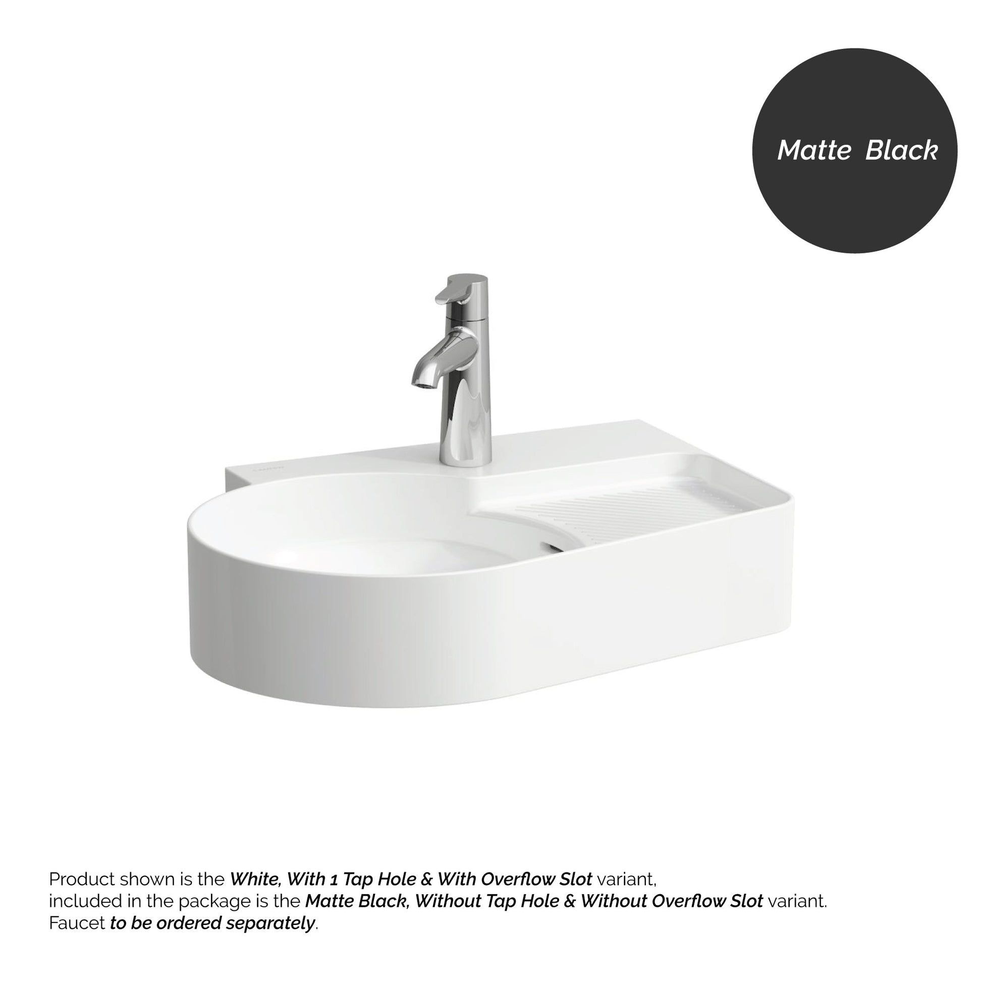 Laufen Val 21" x 16" Matte Black Wall-Mounted Bathroom Sink Without Faucet Hole and Overflow Slot