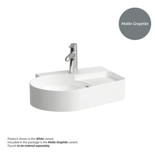 Laufen Val 21" x 16" Matte Graphite Countertop Bathroom Sink With Faucet Hole on the Right