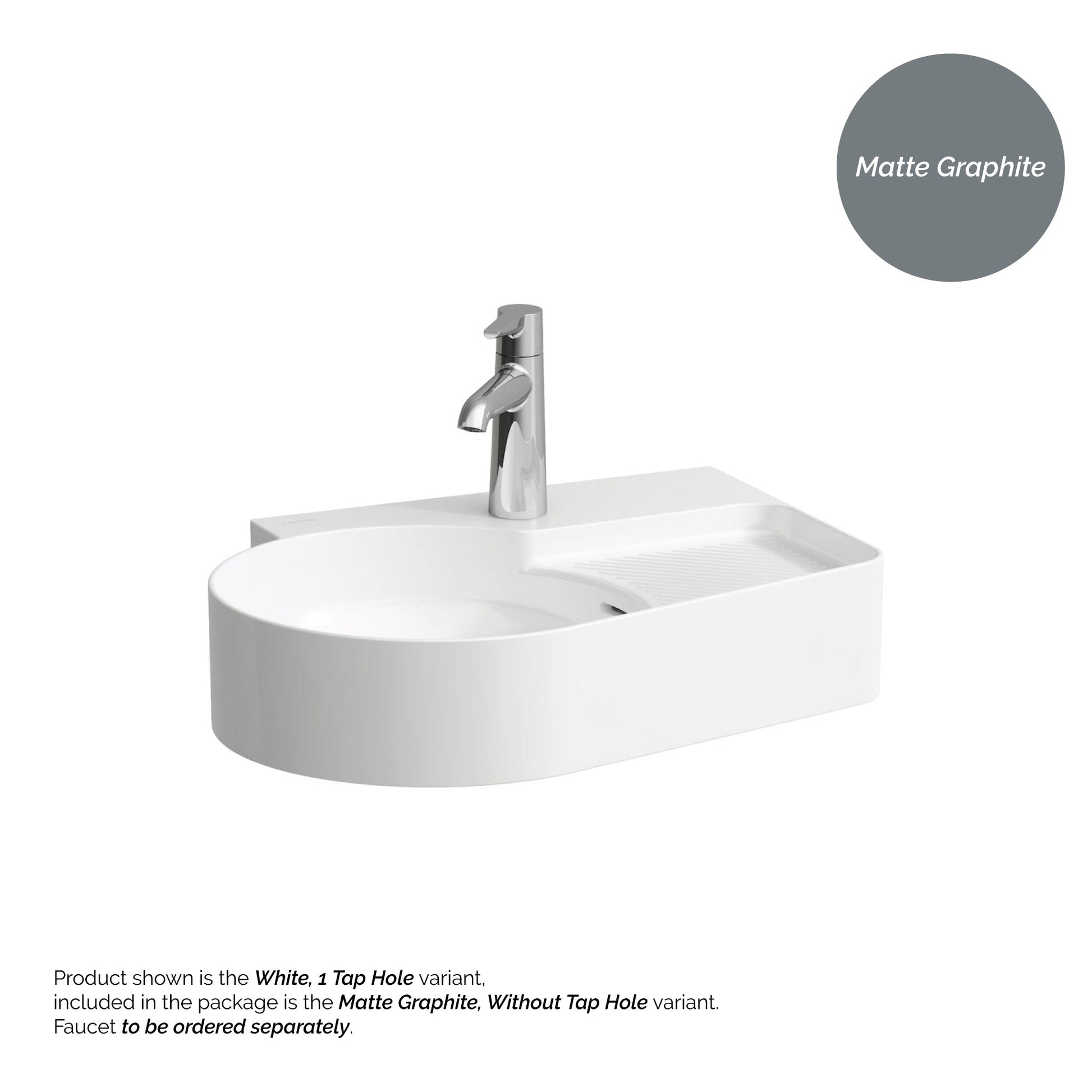 Laufen Val 21" x 16" Matte Graphite Countertop Bathroom Sink Without Faucet Hole