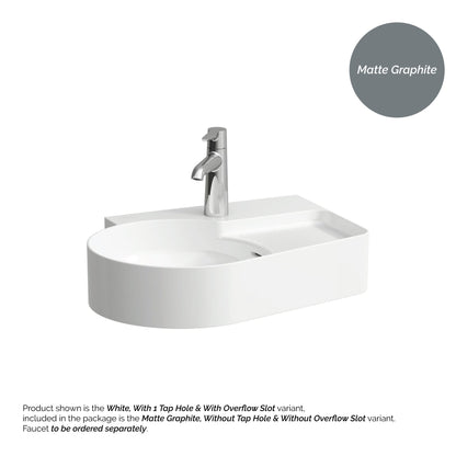 Laufen Val 21" x 16" Matte Graphite Wall-Mounted Bathroom Sink Without Faucet Hole and Overflow Slot