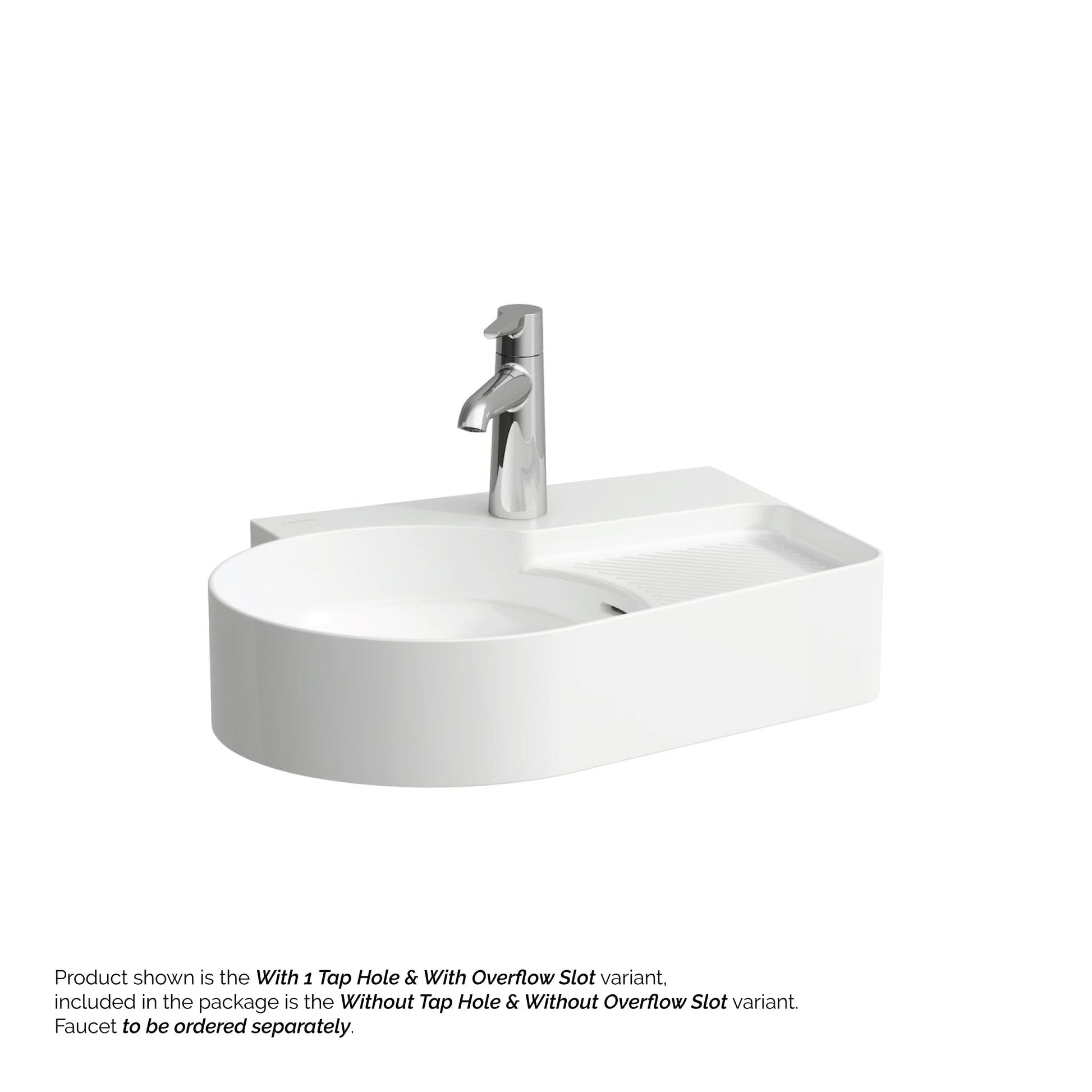 Laufen Val 21" x 16" White Countertop Bathroom Sink Without Faucet Hole and Overflow Slot