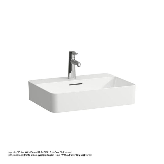 Laufen Val 22" Rectangular Matte Black Countertop Bathroom Sink Without Faucet Hole and Overflow Slot