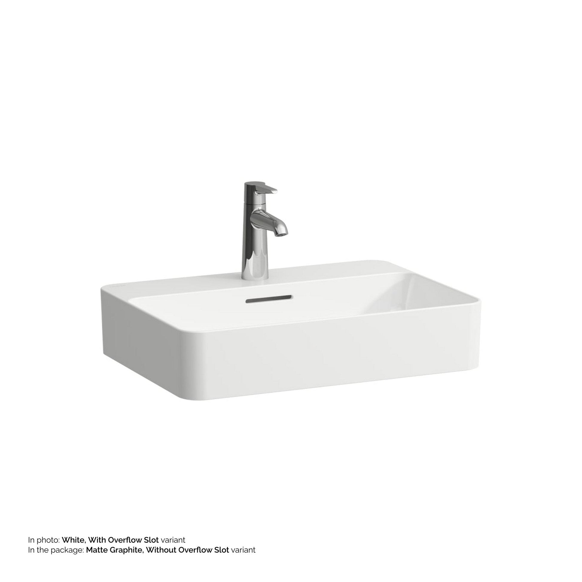 Laufen Val 22" Rectangular Matte Graphite Countertop Bathroom Sink With Faucet Hole, Without Overflow Slot