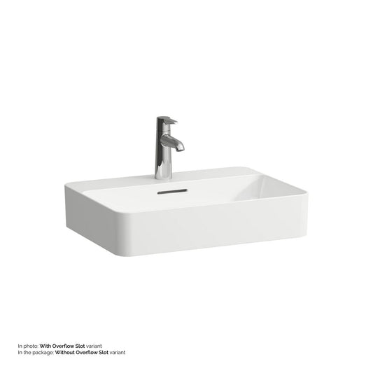 Laufen Val 22" Rectangular White Countertop Bathroom Sink With Faucet Hole, Without Overflow Slot