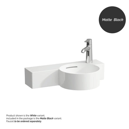 Laufen Val 22" x 12" Matte Black Wall-Mounted Shelf-Left Bathroom Sink With Faucet Hole on the Right