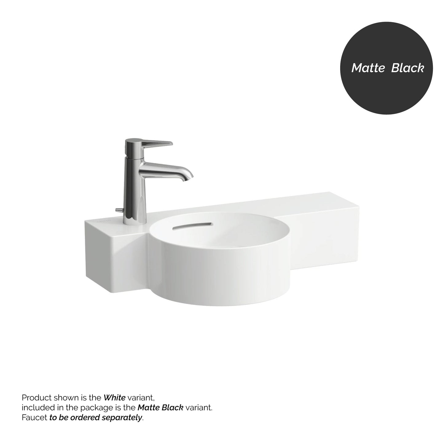 Laufen Val 22" x 12" Matte Black Wall-Mounted Shelf-Right Bathroom Sink With Faucet Hole on the Left