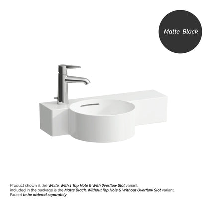 Laufen Val 22" x 12" Matte Black Wall-Mounted Shelf-Right Bathroom Sink Without Faucet Hole and Overflow Slot