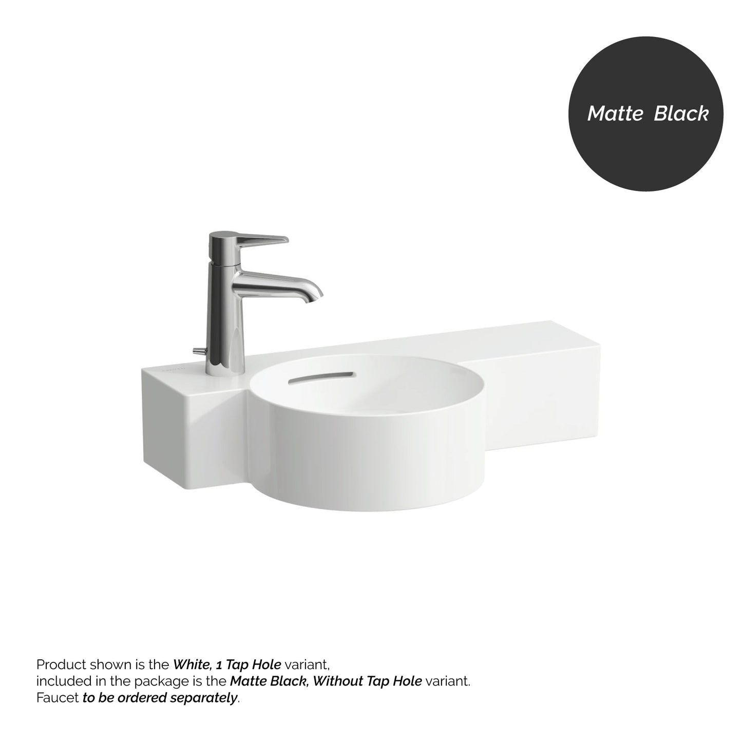 Laufen Val 22" x 12" Matte Black Wall-Mounted Shelf-Right Bathroom Sink Without Faucet Hole