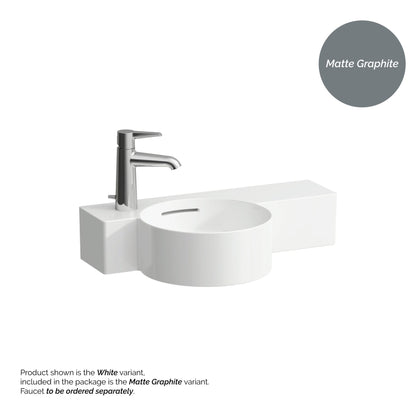 Laufen Val 22" x 12" Matte Graphite Wall-Mounted Shelf-Right Bathroom Sink With Faucet Hole on the Left