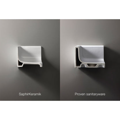 Laufen Val 22" x 12" Matte White Wall-Mounted Shelf-Left Bathroom Sink Without Faucet Hole and Overflow Slot