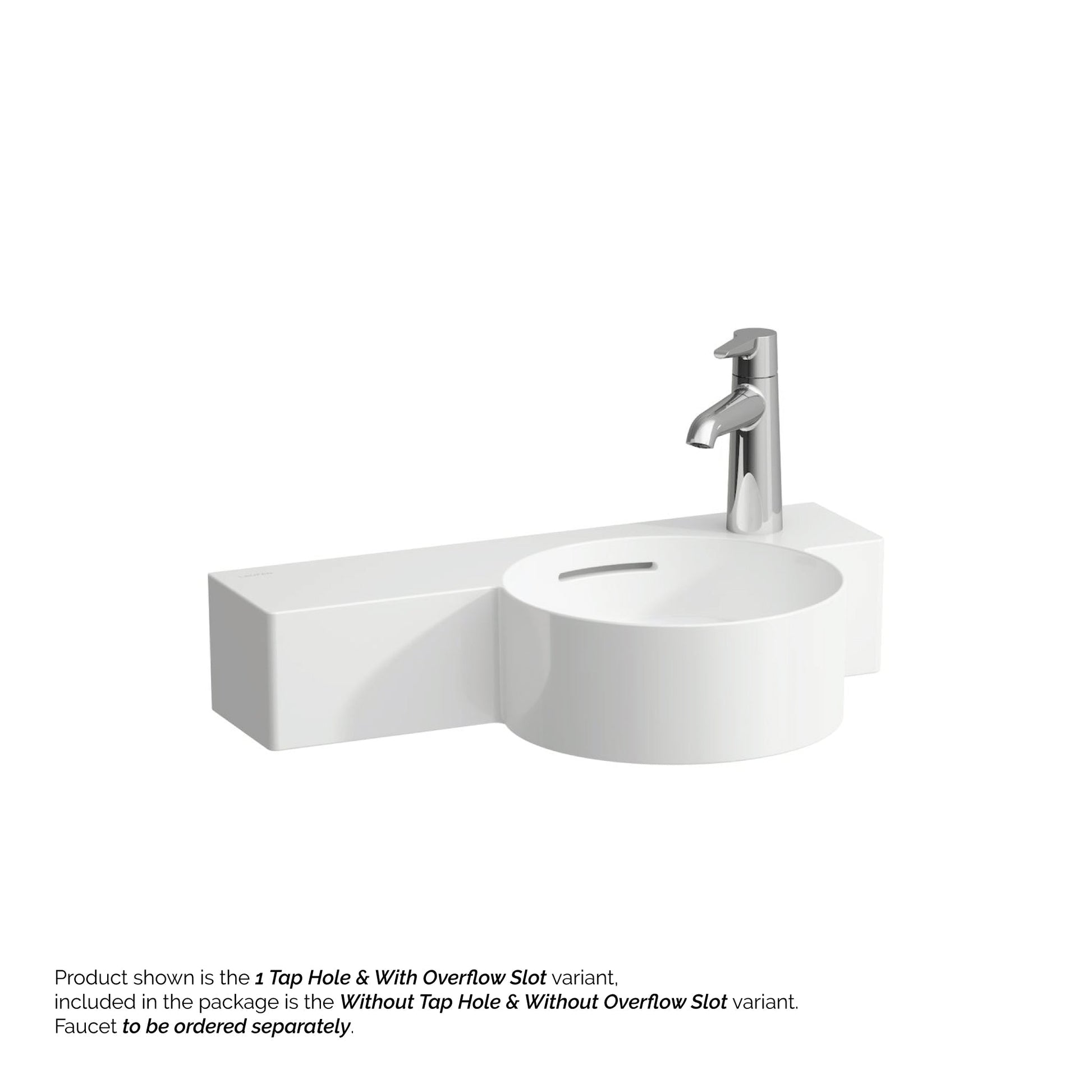 Laufen Val 22" x 12" Matte White Wall-Mounted Shelf-Left Bathroom Sink Without Faucet Hole and Overflow Slot