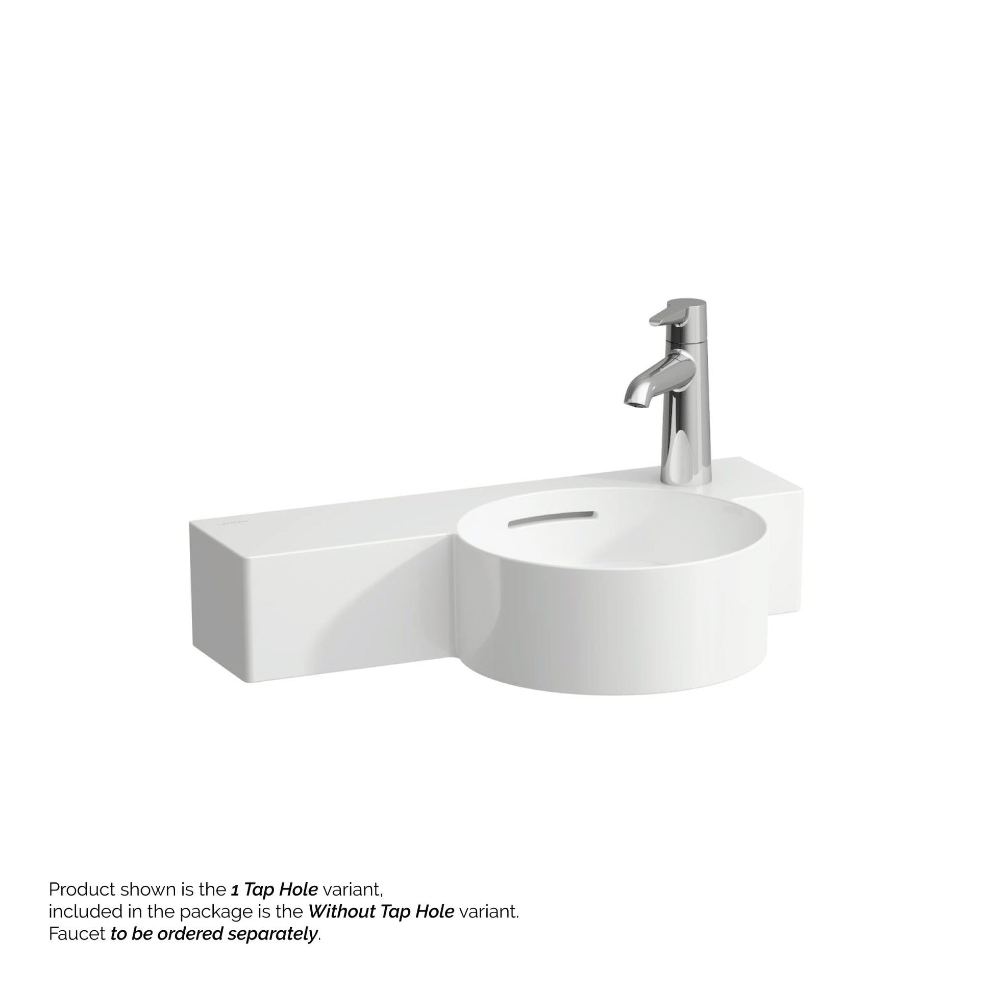 Laufen Val 22" x 12" Matte White Wall-Mounted Shelf-Left Bathroom Sink Without Faucet Hole
