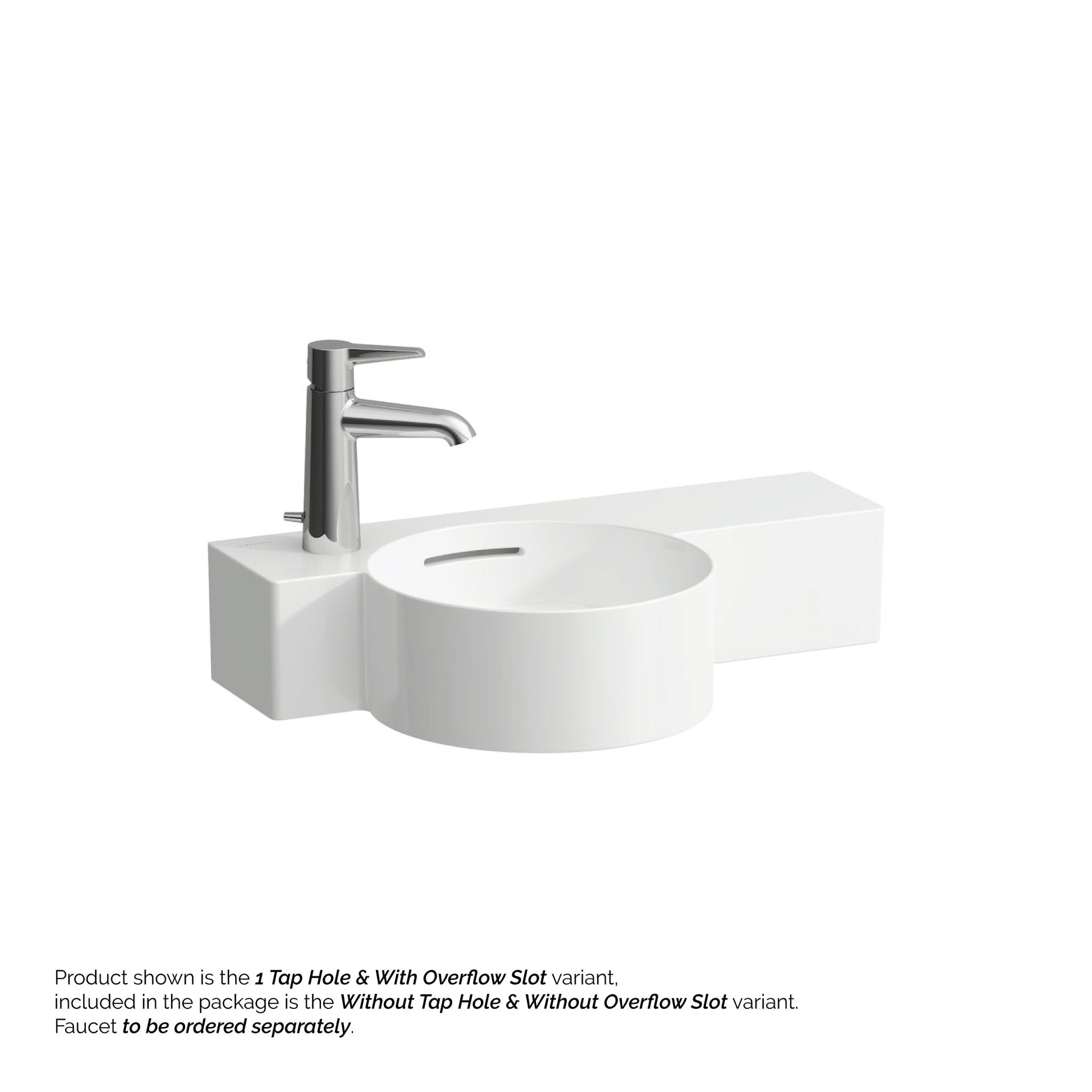 Laufen Val 22" x 12" Matte White Wall-Mounted Shelf-Right Bathroom Sink Without Faucet Hole and Overflow Slot