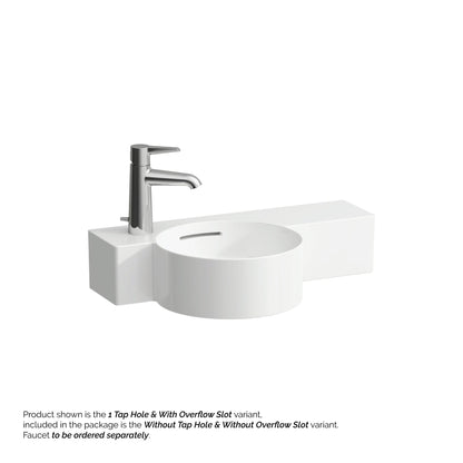 Laufen Val 22" x 12" White Wall-Mounted Shelf-Right Bathroom Sink Without Faucet Hole and Overflow Slot