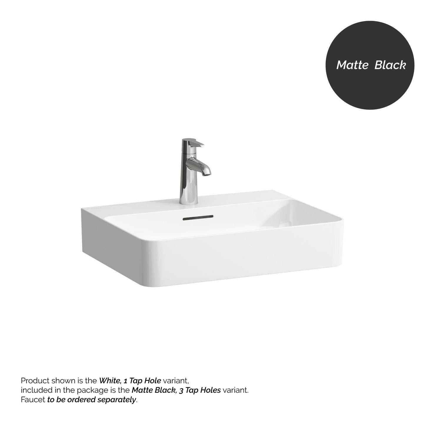 Laufen Val 22" x 17" Matte Black Ceramic Countertop Bathroom Sink With 3 Faucet Holes