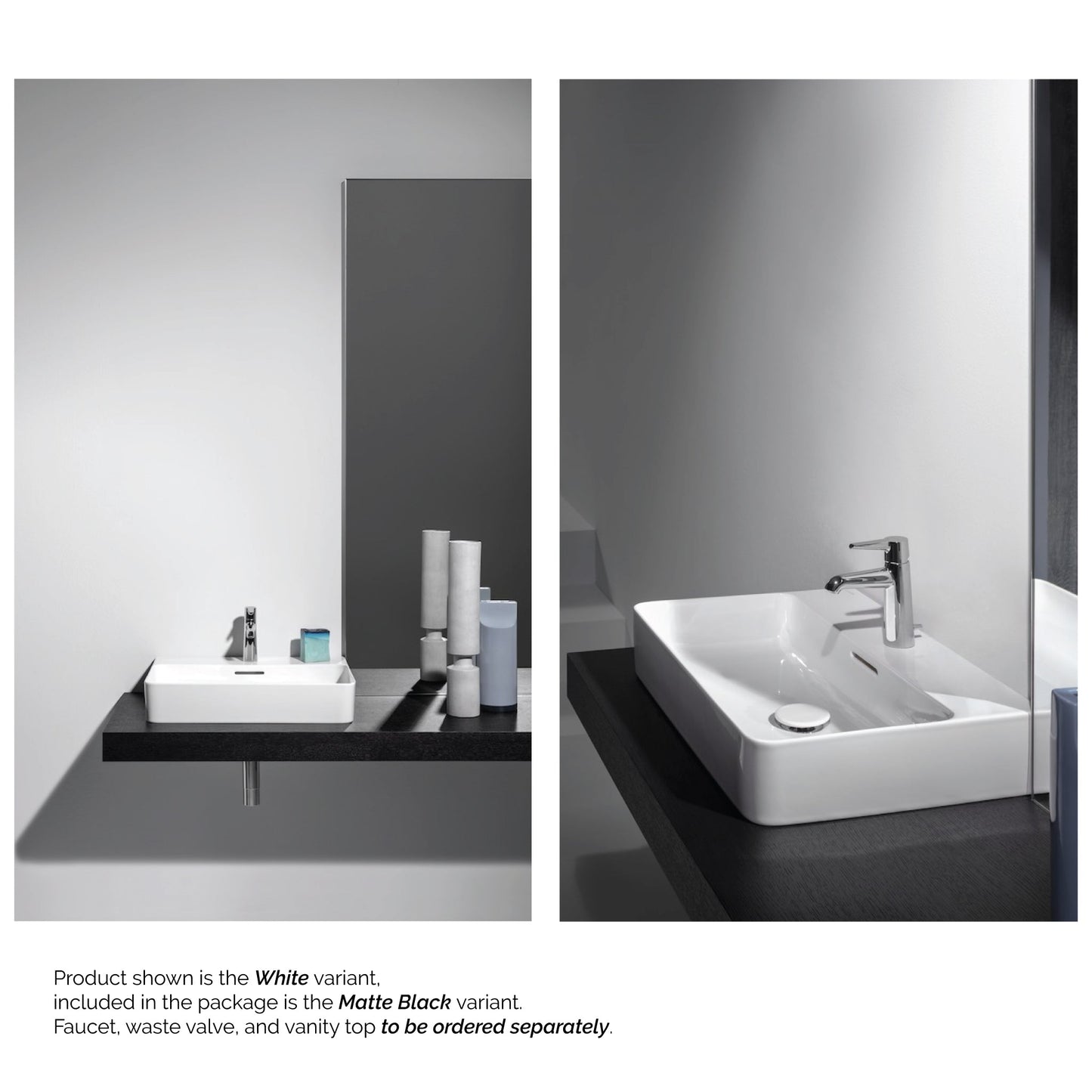 Laufen Val 22" x 17" Matte Black Ceramic Countertop Bathroom Sink With Faucet Hole