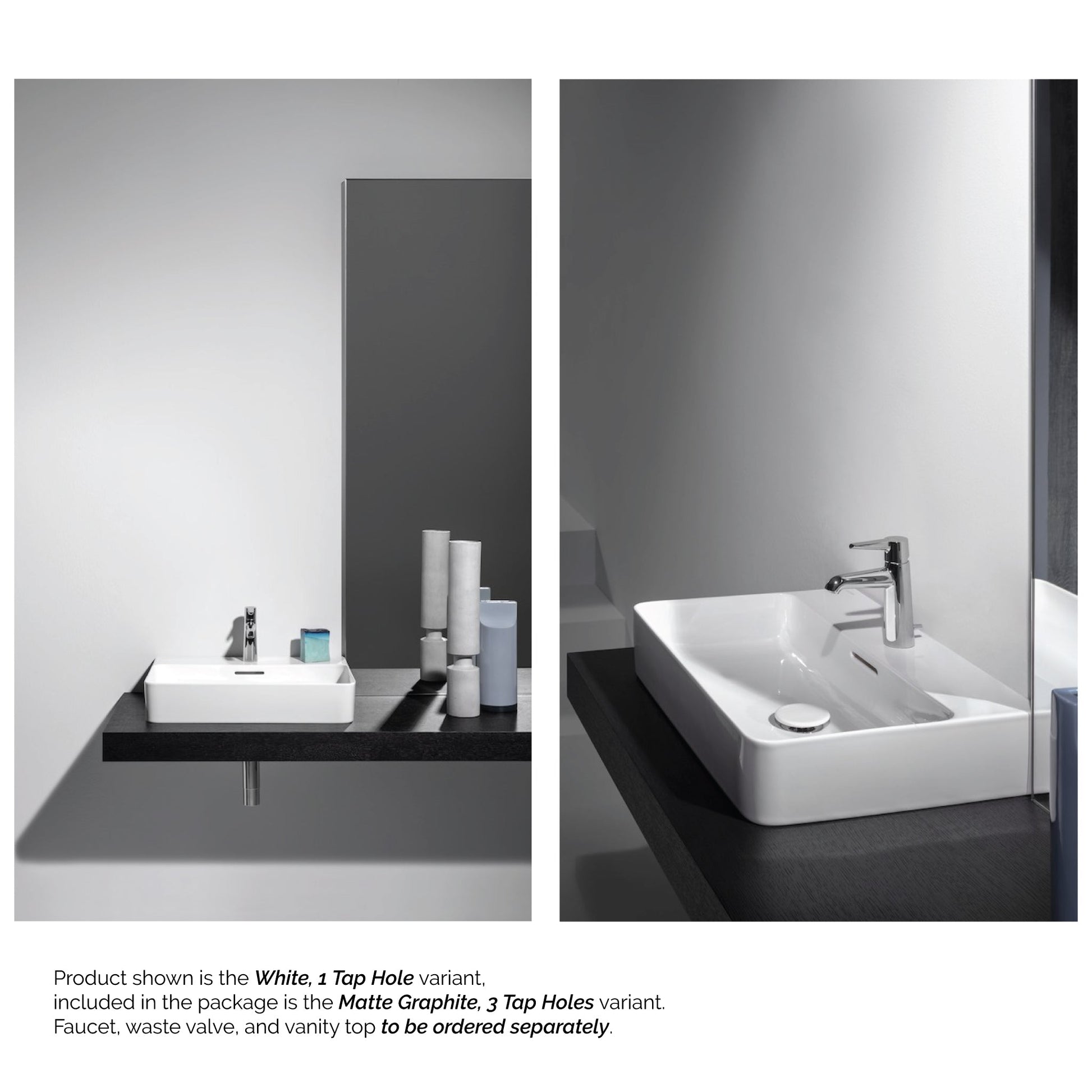 Laufen Val 22" x 17" Matte Graphite Ceramic Countertop Bathroom Sink With 3 Faucet Holes