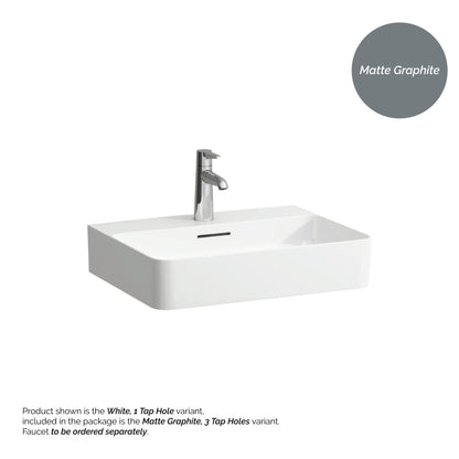 Laufen Val 22" x 17" Matte Graphite Ceramic Countertop Bathroom Sink With 3 Faucet Holes