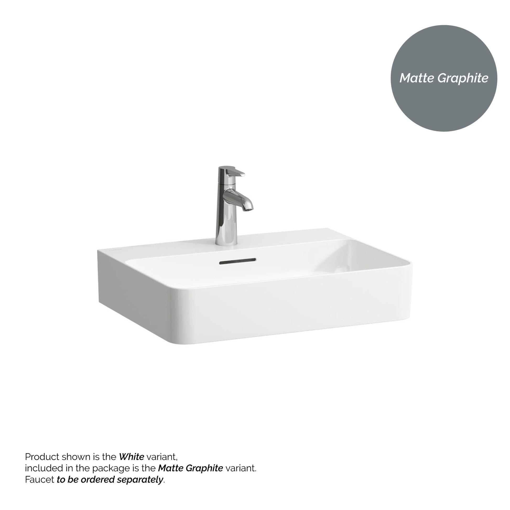 Laufen Val 22" x 17" Matte Graphite Ceramic Countertop Bathroom Sink With Faucet Hole