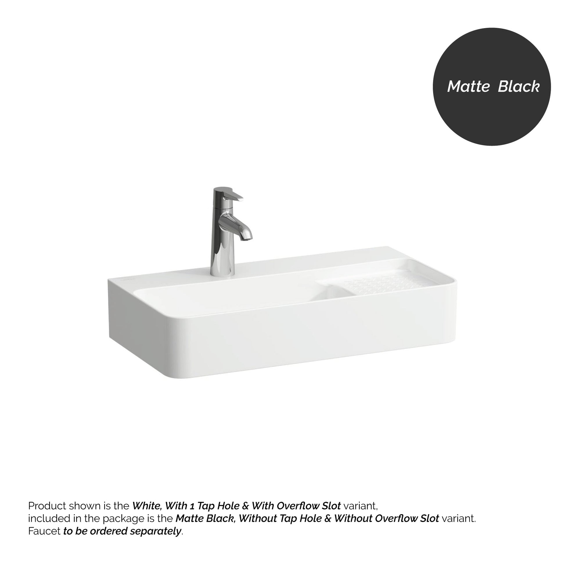 Laufen Val 24" x 12" Rectangular Matte Black Wall-Mounted Bathroom Sink Without Facuet Holes and Overflow Slot