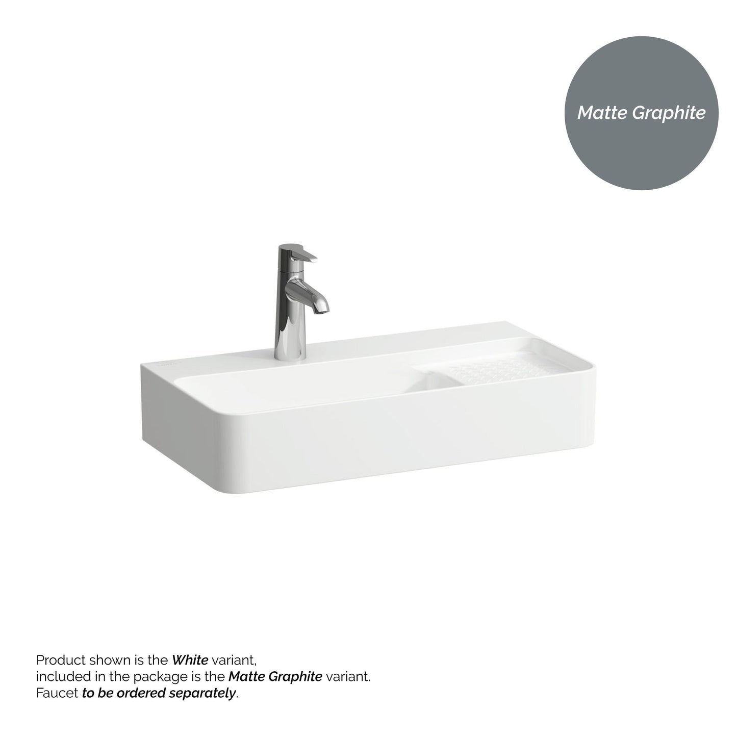 Laufen Val 24" x 12" Rectangular Matte Graphite Countertop Bathroom Sink With Faucet Hole