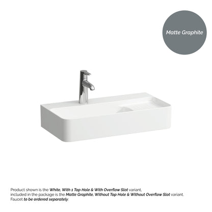 Laufen Val 24" x 12" Rectangular Matte Graphite Countertop Bathroom Sink Without Faucet Hole and Overflow Slot