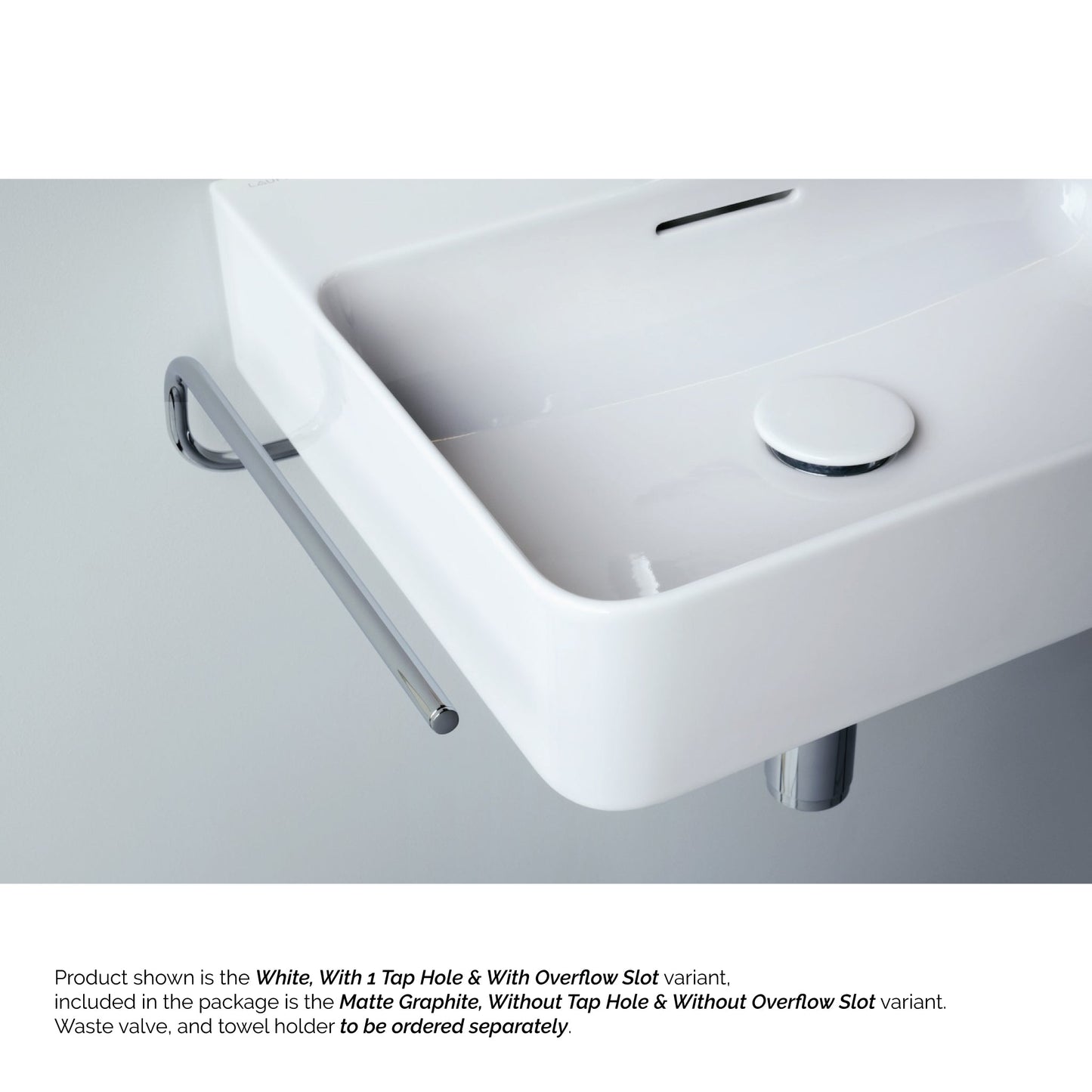 Laufen Val 24" x 12" Rectangular Matte Graphite Wall-Mounted Bathroom Sink Without Facuet Holes and Overflow Slot