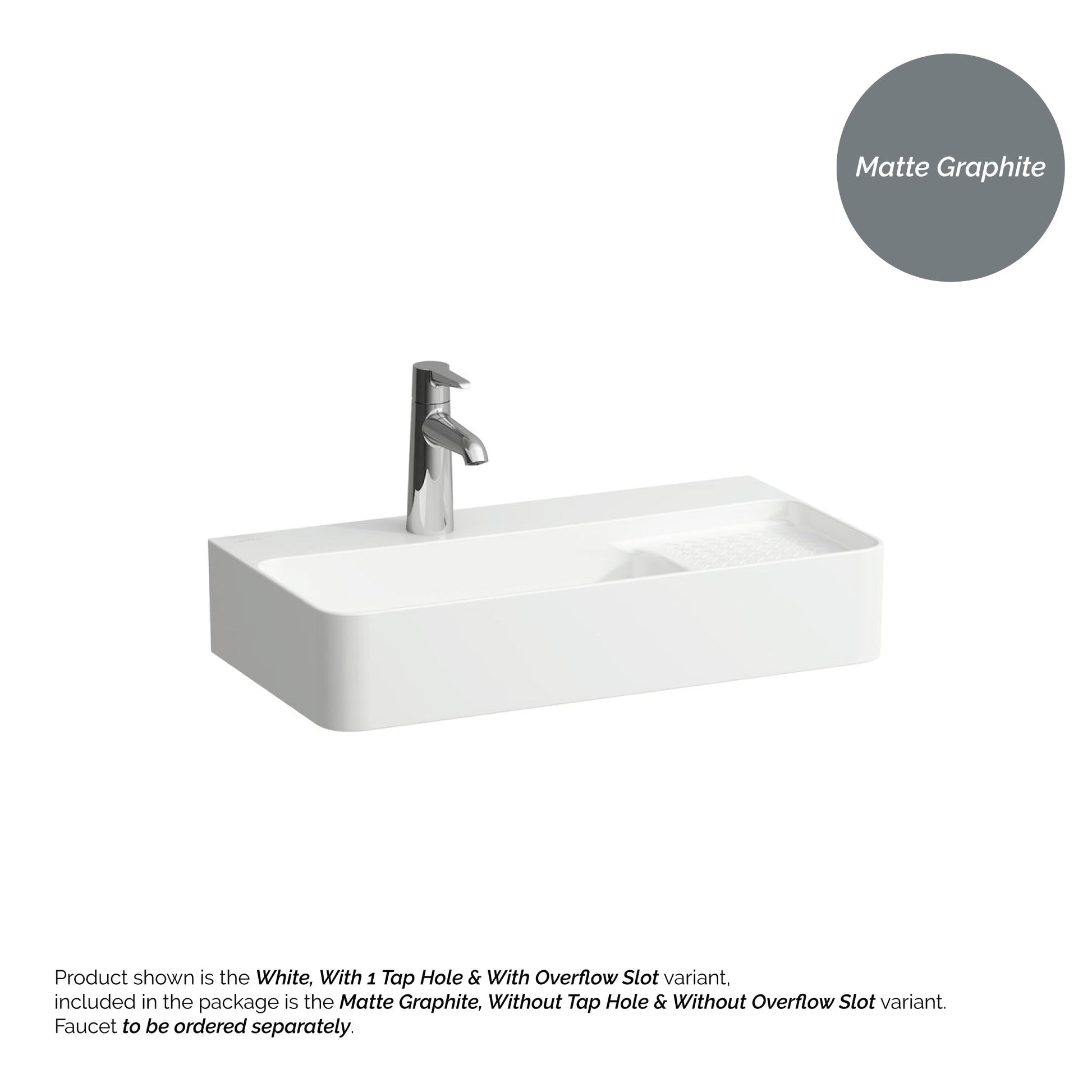 Laufen Val 24" x 12" Rectangular Matte Graphite Wall-Mounted Bathroom Sink Without Facuet Holes and Overflow Slot