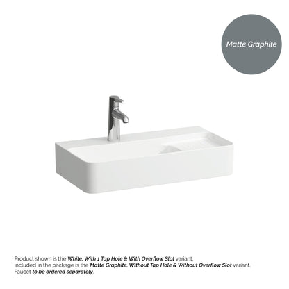 Laufen Val 24" x 12" Rectangular Matte Graphite Wall-Mounted Bathroom Sink Without Facuet Holes and Overflow Slot