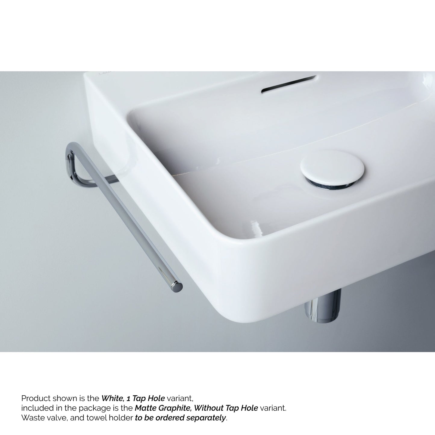 Laufen Val 24" x 12" Rectangular Matte Graphite Wall-Mounted Bathroom Sink Without Faucet Hole