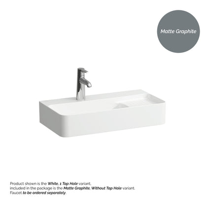Laufen Val 24" x 12" Rectangular Matte Graphite Wall-Mounted Bathroom Sink Without Faucet Hole