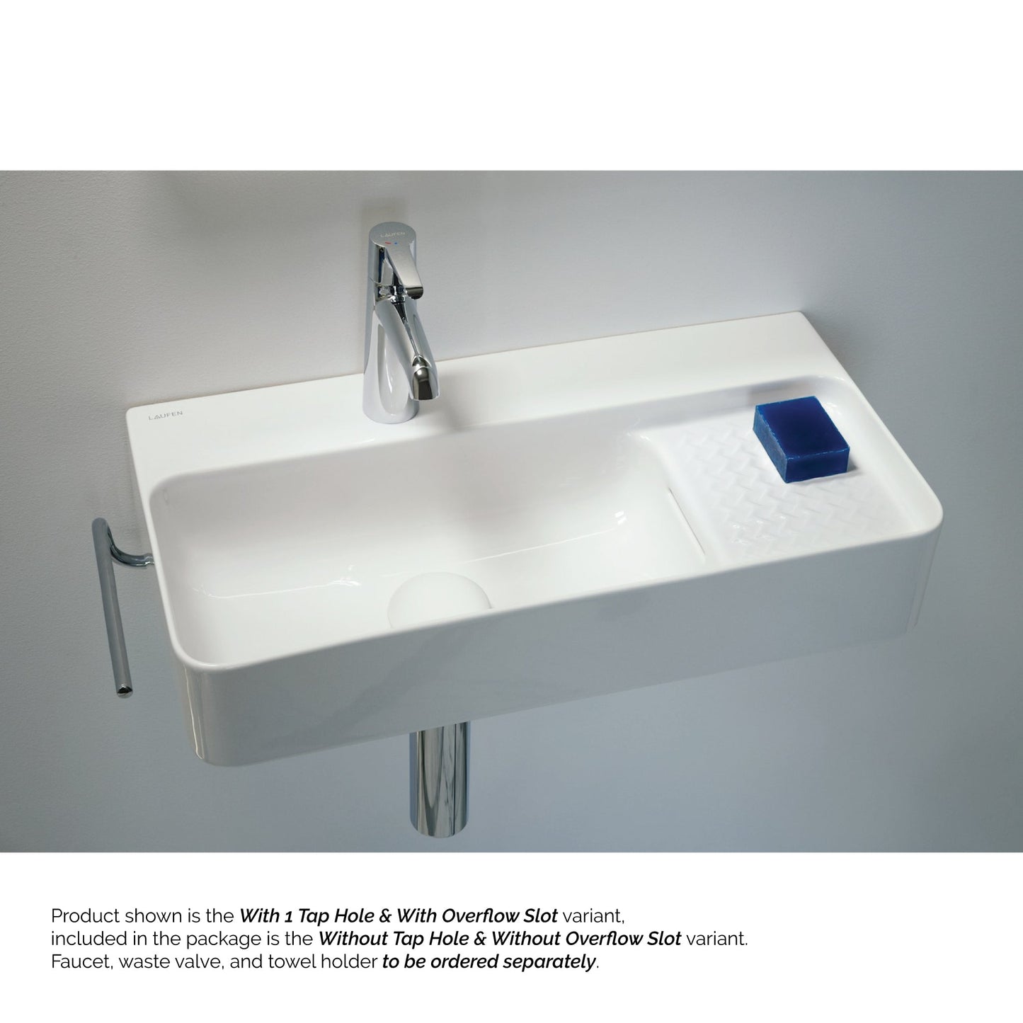 Laufen Val 24" x 12" Rectangular White Wall-Mounted Bathroom Sink Without Facuet Holes and Overflow Slot