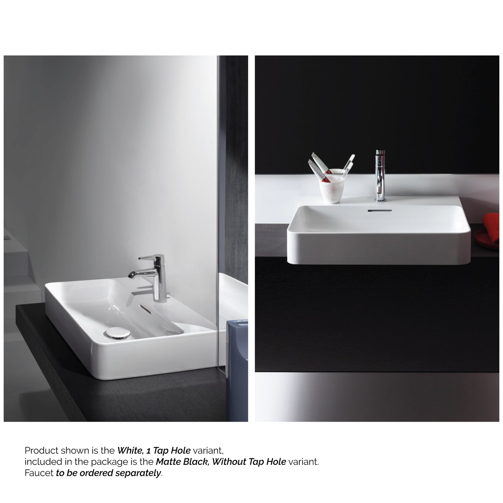 Laufen Val 24" x 17" Matte Black Ceramic Countertop Bathroom Sink Without Faucet Hole