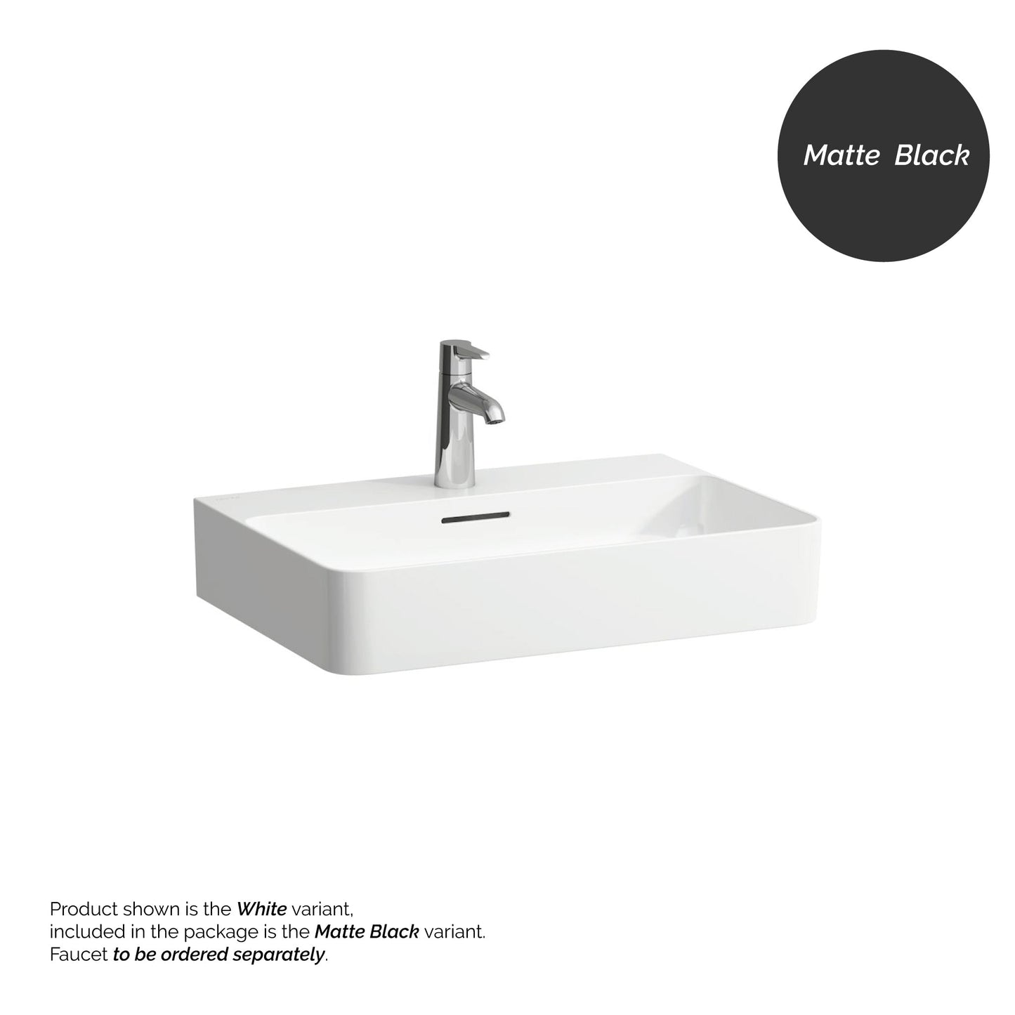 Laufen Val 24" x 17" Matte Black Ceramic Wall-Mounted Bathroom Sink With Faucet Hole