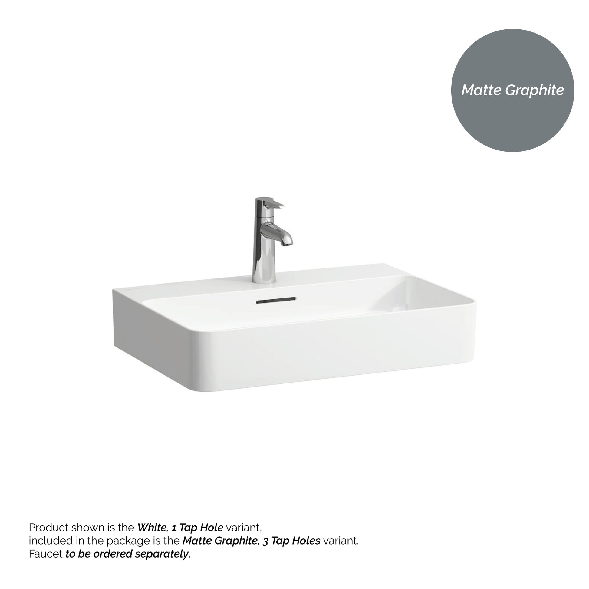 Laufen Val 24" x 17" Matte Graphite Ceramic Countertop Bathroom Sink With 3 Faucet Holes