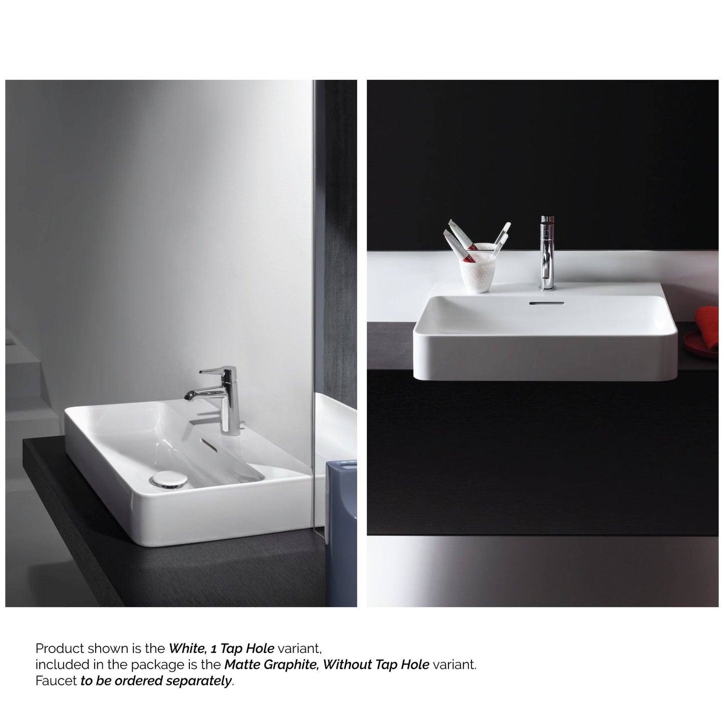 Laufen Val 24" x 17" Matte Graphite Ceramic Countertop Bathroom Sink Without Faucet Hole