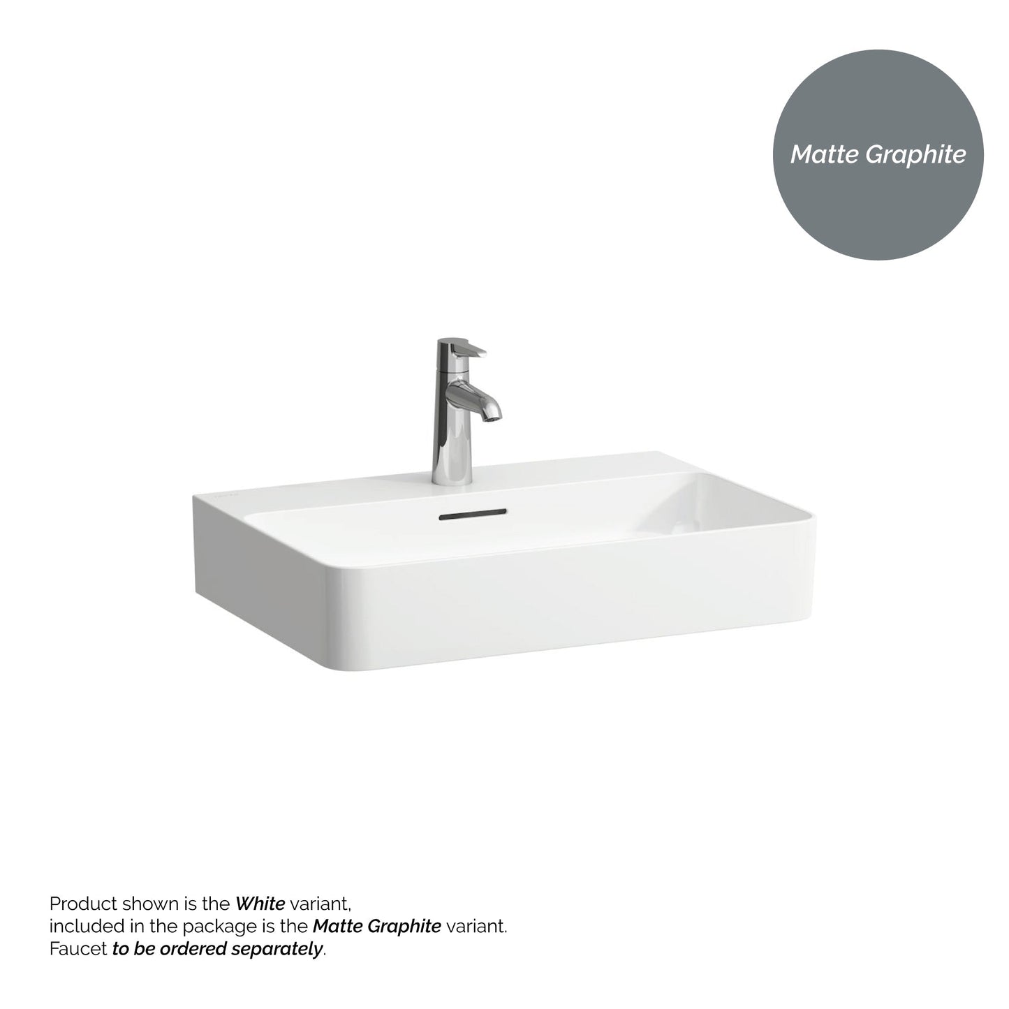 Laufen Val 24" x 17" Matte Graphite Ceramic Wall-Mounted Bathroom Sink With Faucet Hole