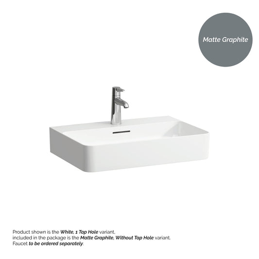 Laufen Val 24" x 17" Matte Graphite Ceramic Wall-Mounted Bathroom Sink Without Faucet Hole