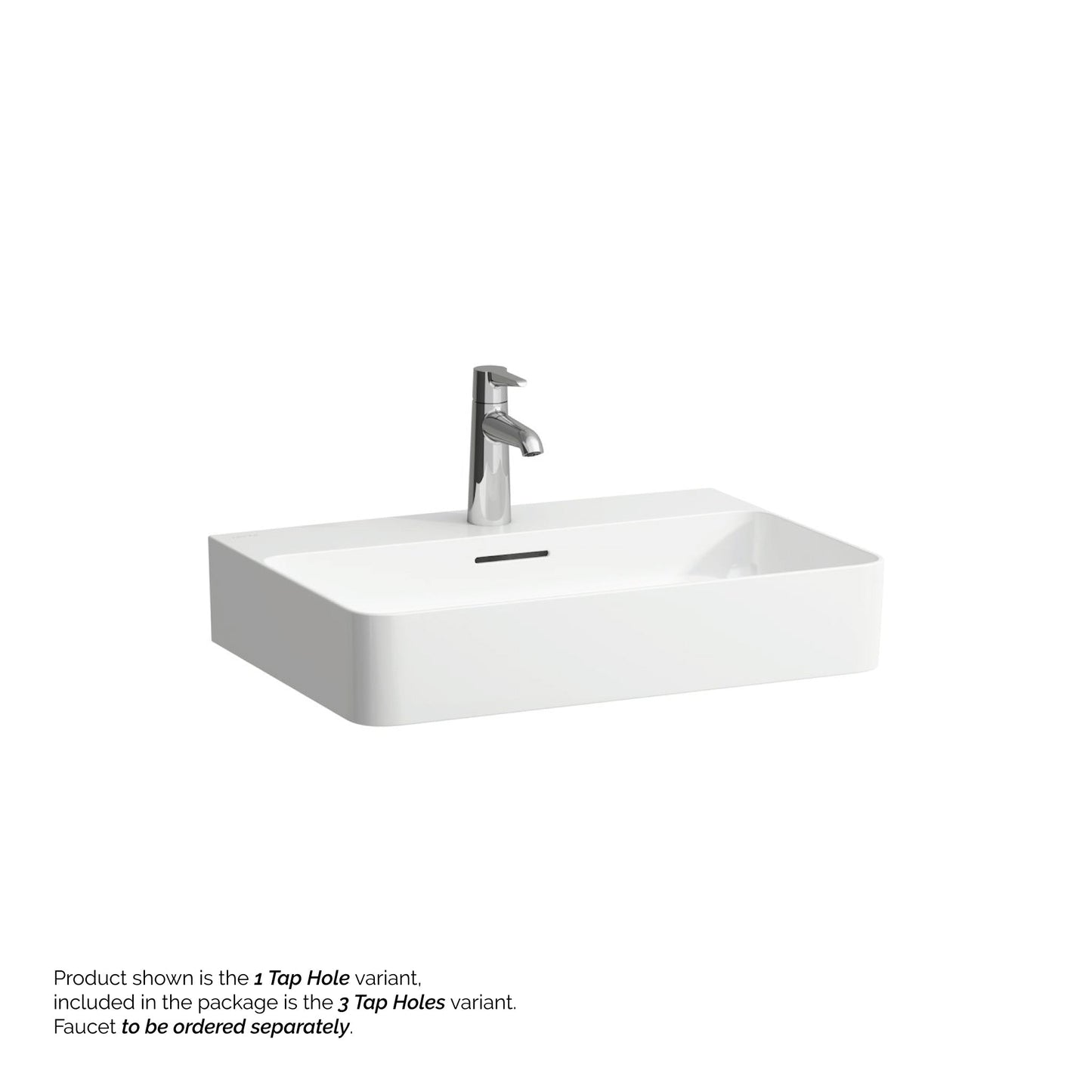 Laufen Val 24" x 17" Matte White Ceramic Countertop Bathroom Sink With 3 Faucet Holes